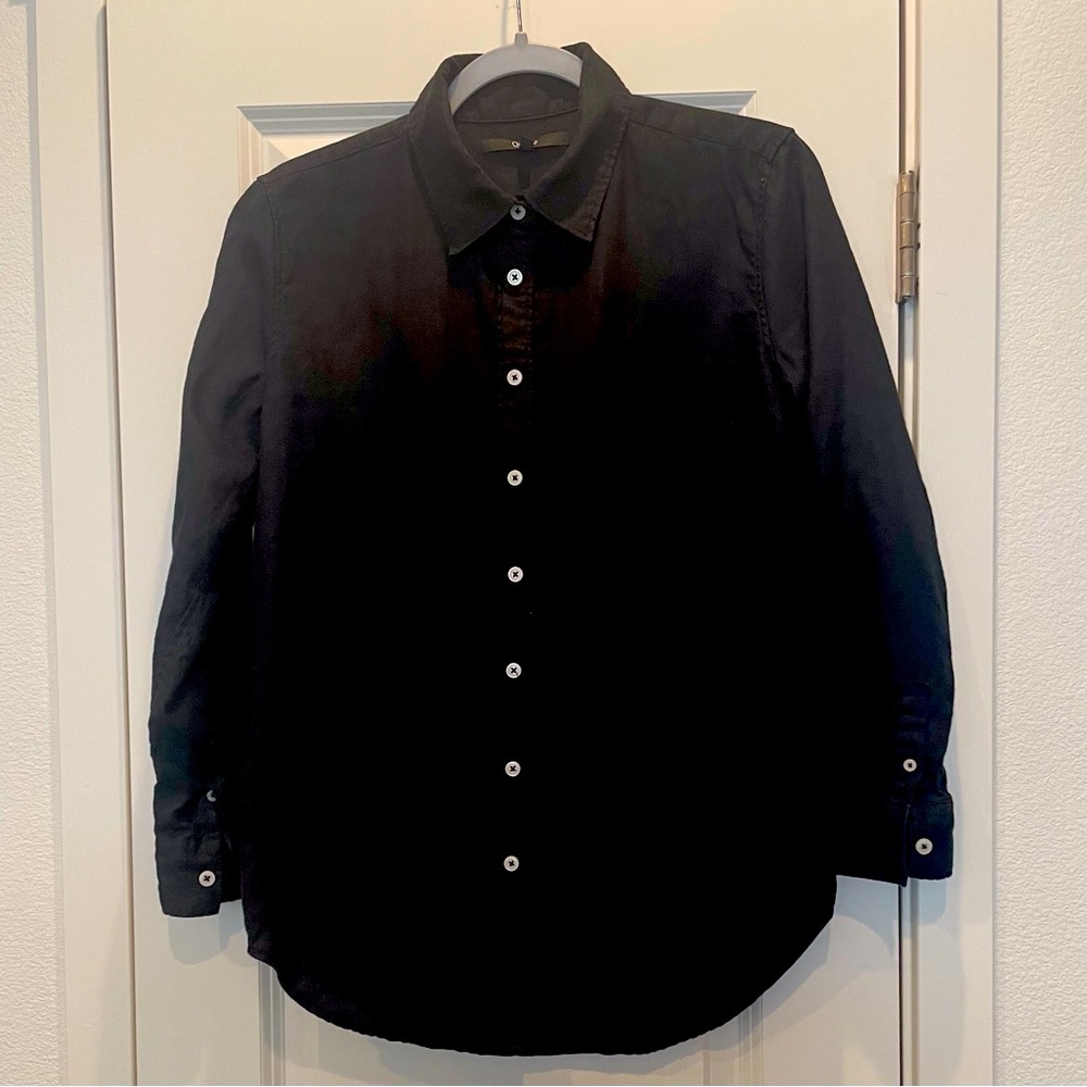 Quince 100% European Linen Long Sleeve Shirt, Black, Size Small
